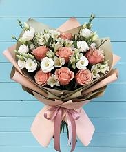 Букет цветов из:  Розы, Альстромерии и Лизиантусы в Курьи