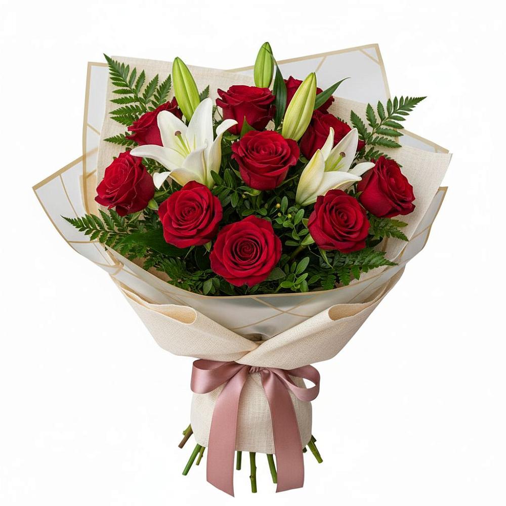 Букет цветов из: Лилии и Розы в Курьи