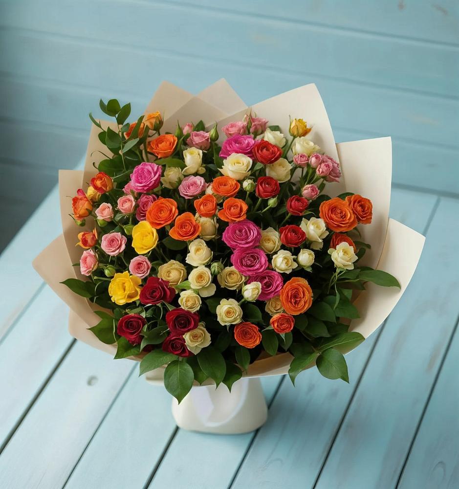 Букет Микс из разноцветных кустовых роз в Курьи