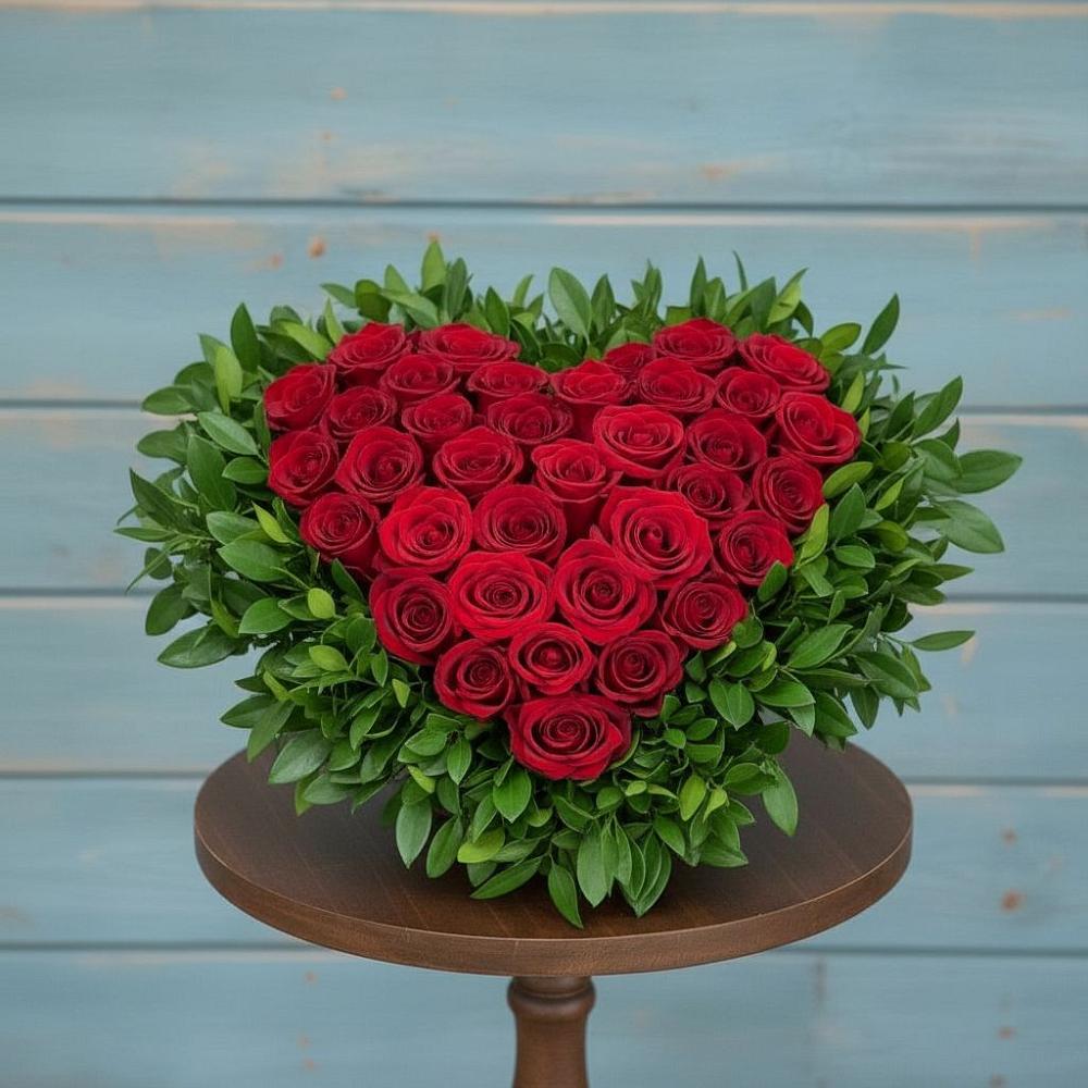 Цветочная композиция из Розы в виде сердца в Курьи