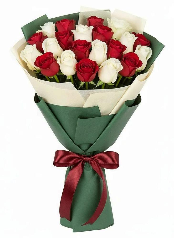 Букет Микс из красных и белых роз в Курьи