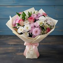 Букет цветов из:  Хризантемы, Альстромерии и Розы в Курьи