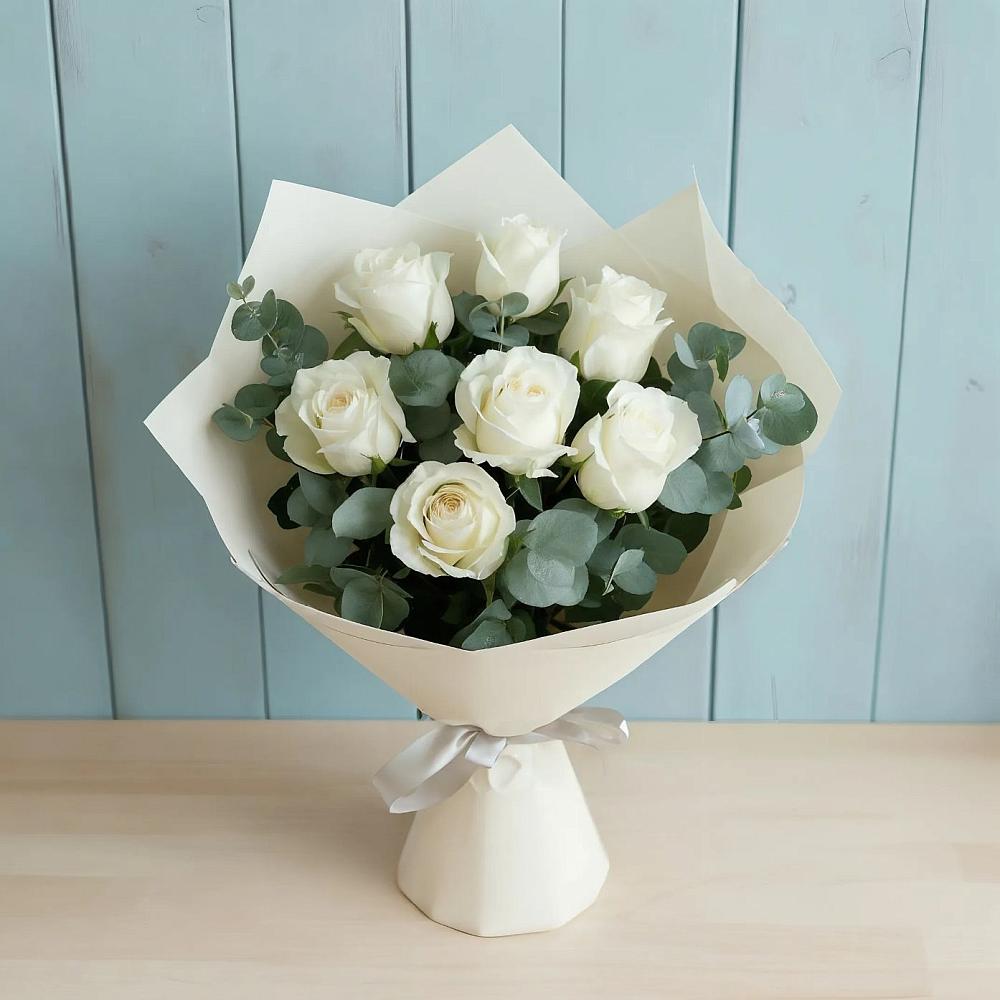 Букет Белые розы в Эвкалипте в Курьи