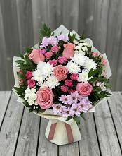 Букет цветов из:  Альстромерии, Гвоздики, Розы и Хризантемы в Курьи