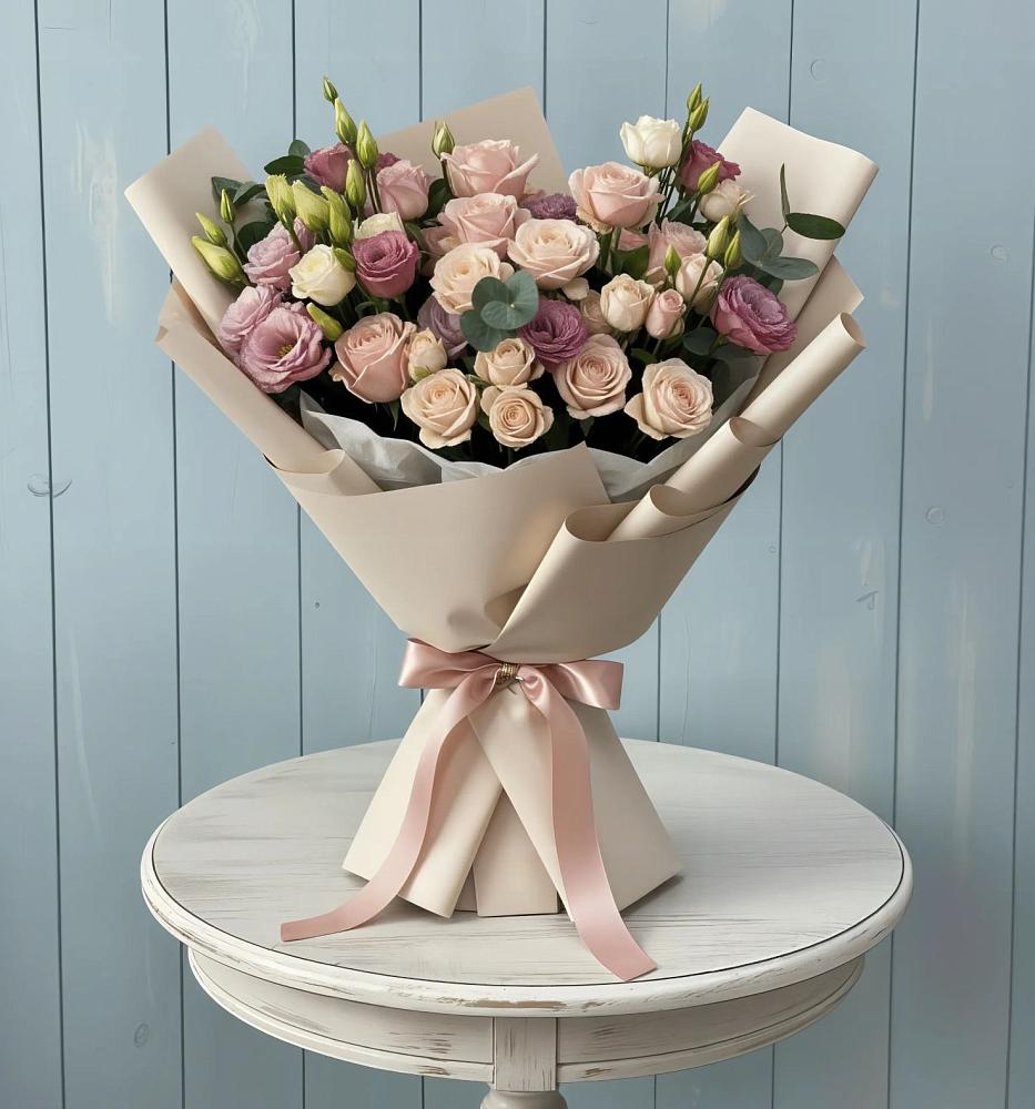 Букет цветов из: Розы и Лизиантусы в Курьи