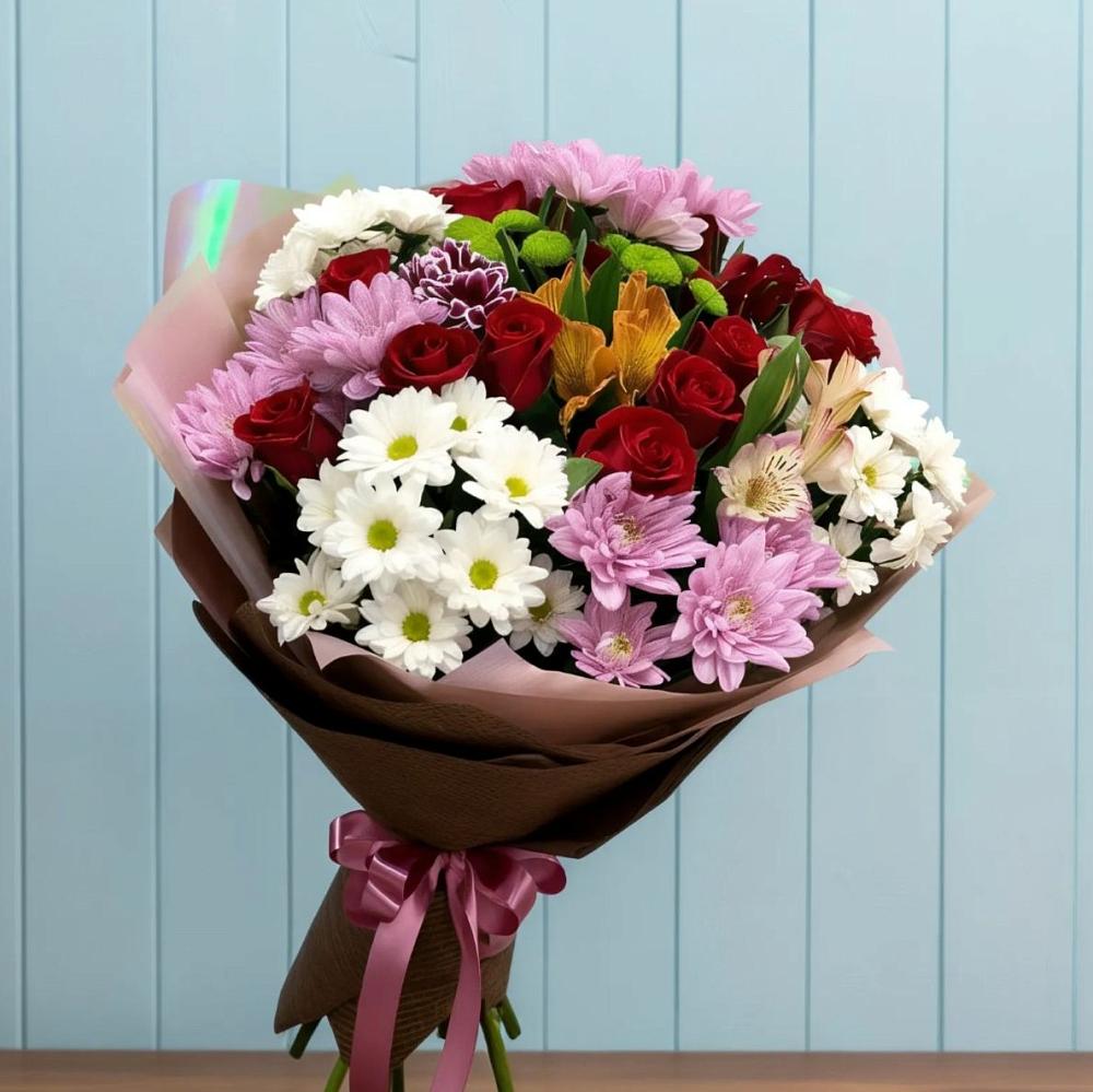 Букет цветов из: Розы, Хризантемы и Альстромерии в Курьи
