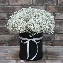 Цветочная композиция из Гипсофила в шляпной коробке в Курьи